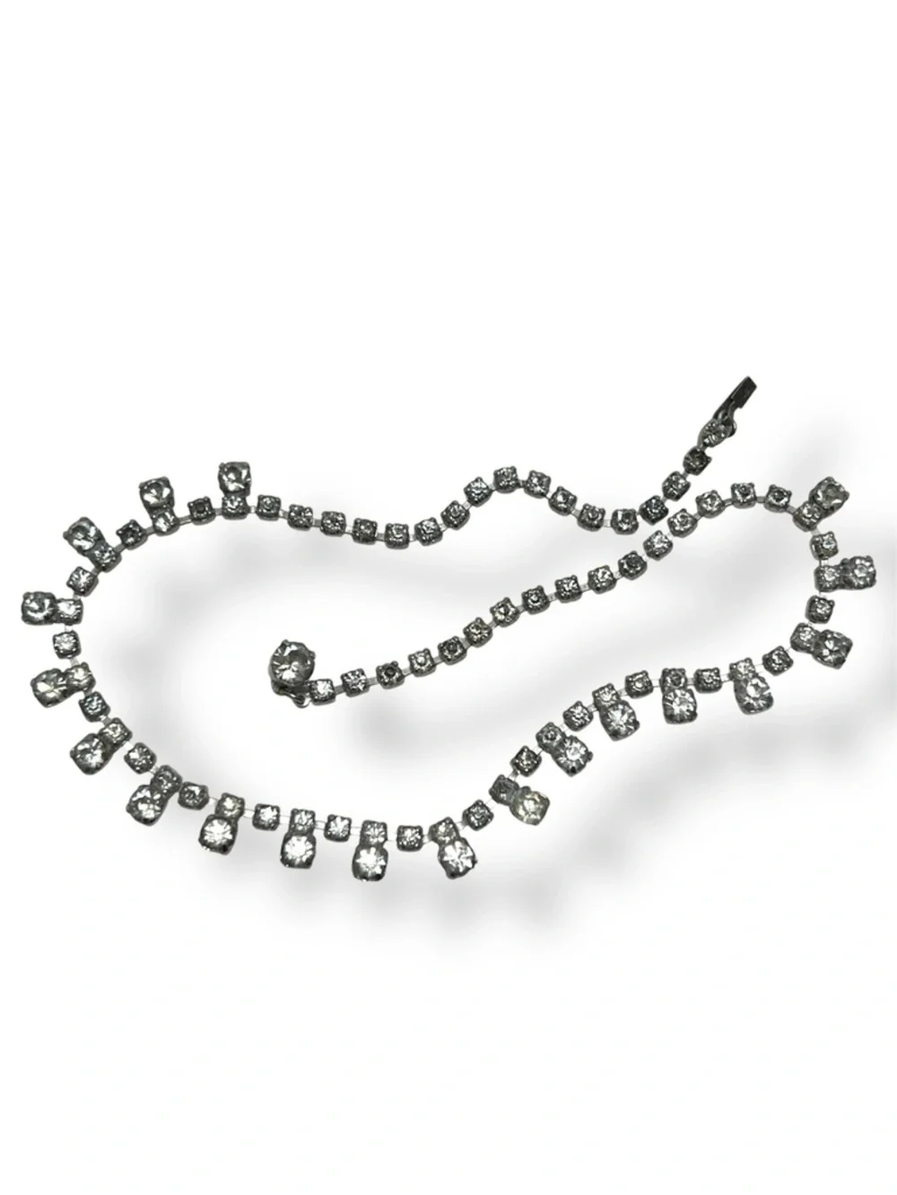 14” • Vintage • Silver • Clear Rhinestone Crystals • Tennis Necklace